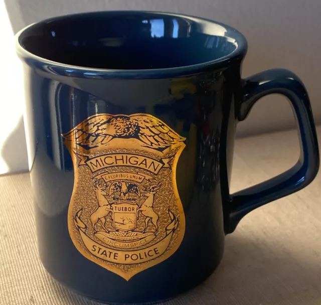 MICHIGAN STATE POLICE PUBLIC SAFETY Coffee Cup Mug Blue Gold Badge Morning Joe