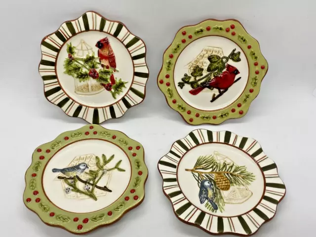 Winter Songbird Plates Ceramic Cardinal Bluebird MWW  Mini Plates Snack Display
