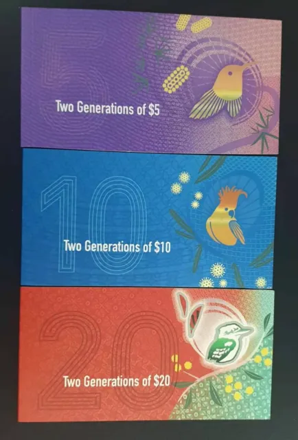 AUSTRALIA $20 $10 & $5 SET OF 3 TWO GENERATIONS RBA FOLDERS x 6 UNC Banknotes
