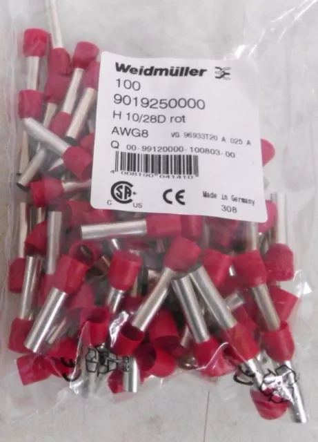 Weidmuller 9019250000 Wire end Ferrule H 10/28D R AWG8 (Lot of 100)