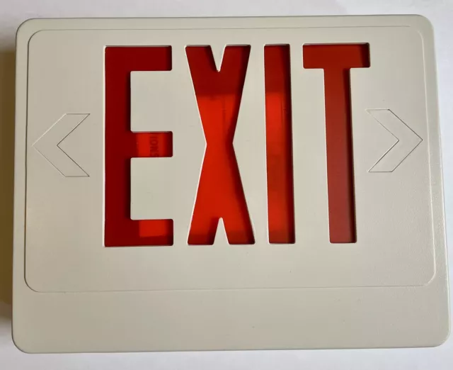 NEW EXIT SIGN Plastic Beige Rectangle Red Hardwire Emergency Light Open Box