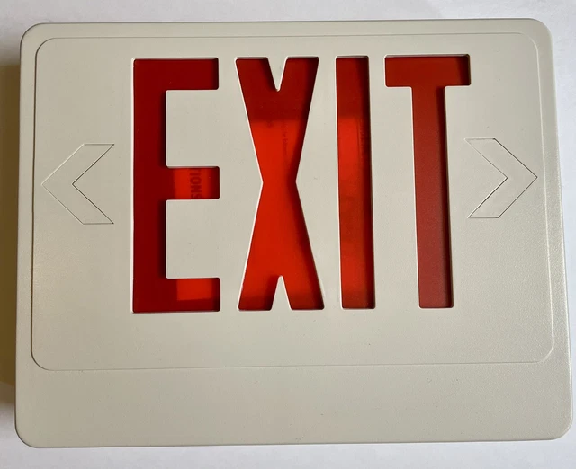 NEW EXIT SIGN Plastic Beige Rectangle Red Hardwire Emergency Light Open Box
