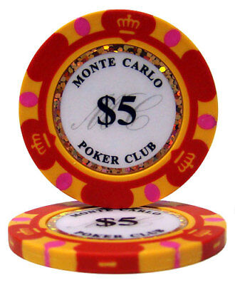 25 Red $5 Monte Carlo 14g Clay Poker Chips - Buy 2, Get 1 Free