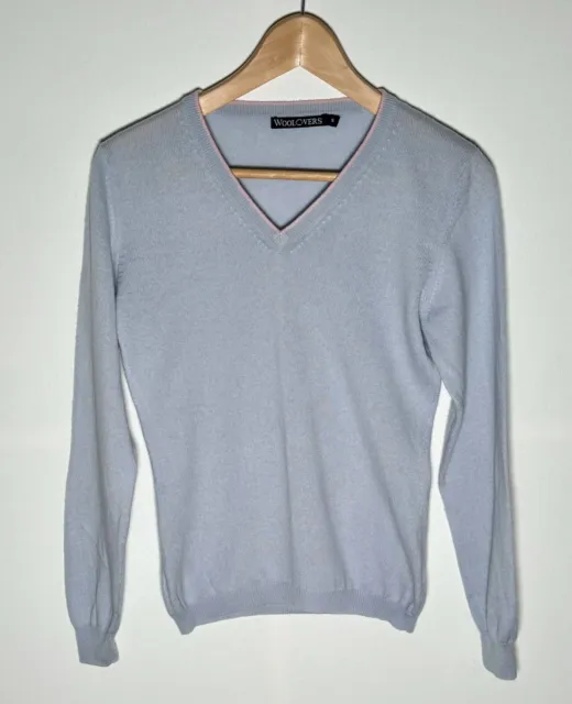 Woolovers Women's Soft V Neck Jumper 30% Cashmere 70% Merino Pale Blue Small VGC