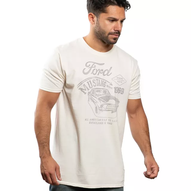 Official Ford Mustang Mens Detroit T-shirt Natural Mens Sizes S - XXL