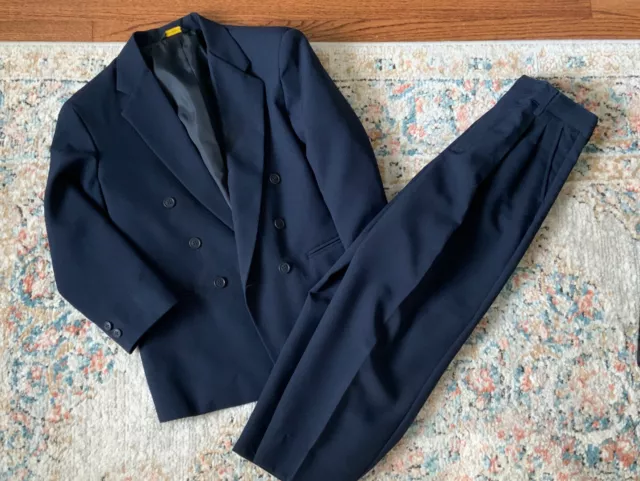 Retro Boys Navy Blue Two Piece Suit, Size 12 Regular