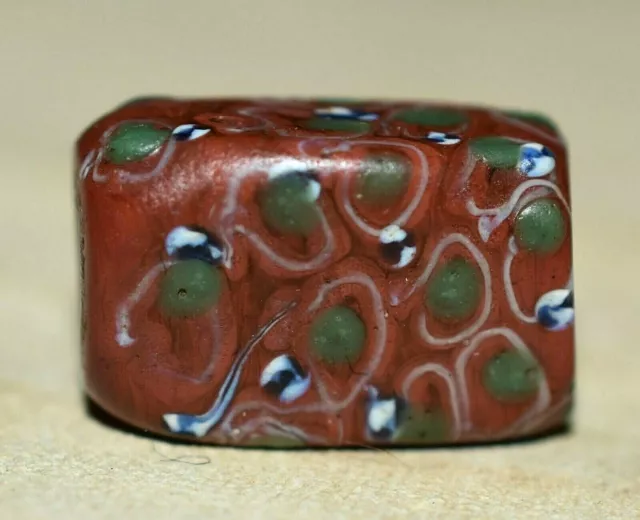 Antique Venetian Brick Red Italian Square Tabular Glass Eye Bead, African Trade