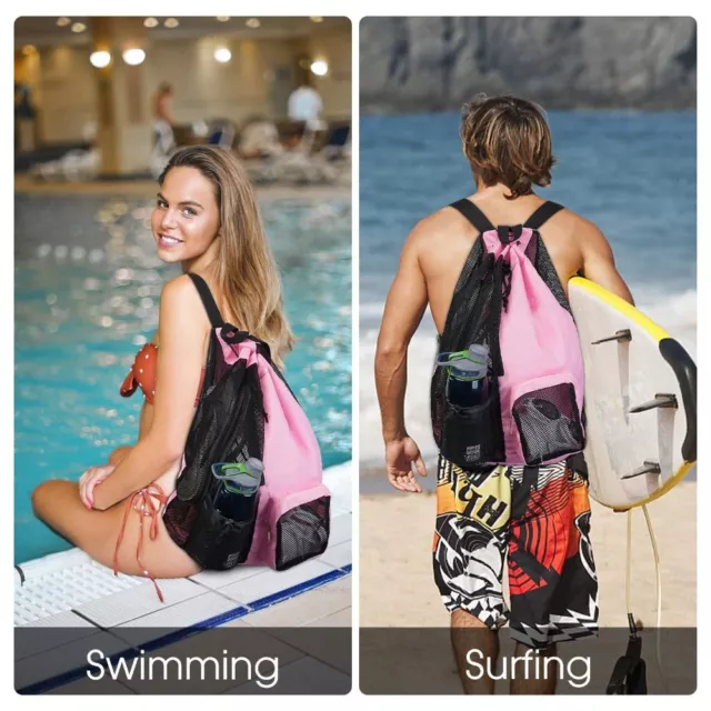 WET POCKET DRAWSTRING Backpack Mesh Beach Backpack Durable Swim Bag ...