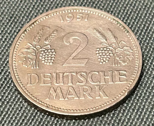 Allemagne 2 Mark aigle 1951 argent Stuttgart pièce de monnaie allemande KM.111