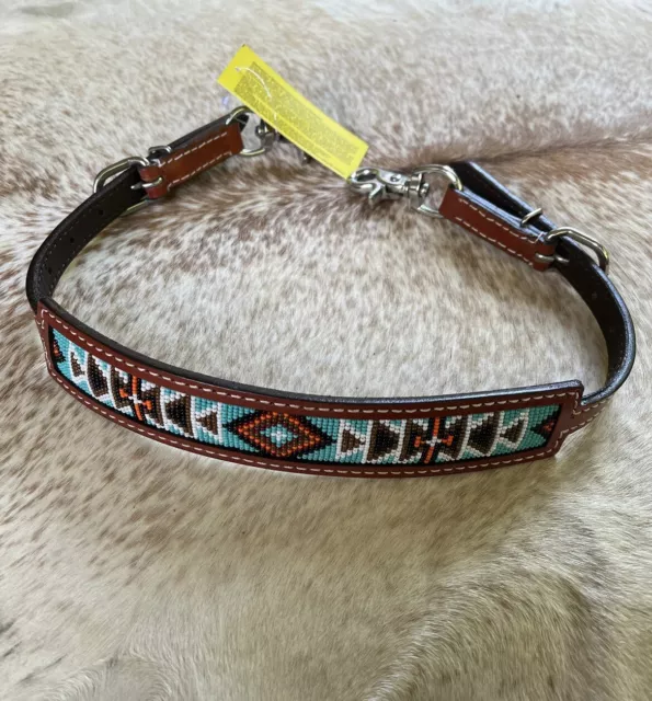 Teal Beaded Western Leather WITHER STRAP For Breast Collar Horse Tack