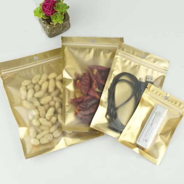 Matte Clear Gold Zip Bags Aluminum Foil Mylar Lock Pouch Food Package Resealable