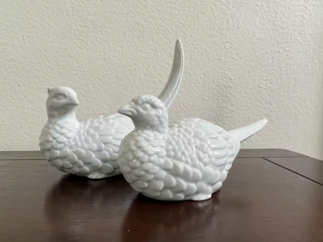Pair of Vintage MCM Ceramic White Pheasants Birds Figurines OMC Japan