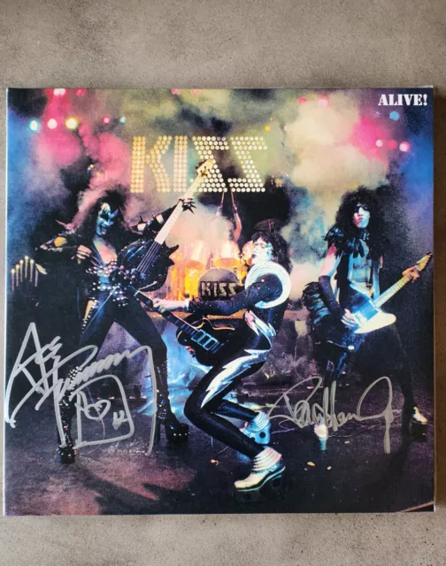 KISS Signed Autograph Alive! Album Ace Frehley Paul Stanley Rare German Logo