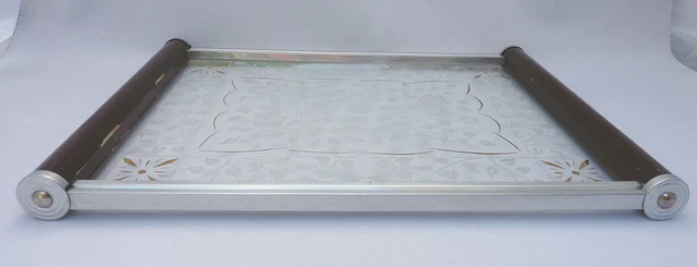 Stunning French Art Deco JAZZ COCKTAIL TRAY glass aluminum and wood framed