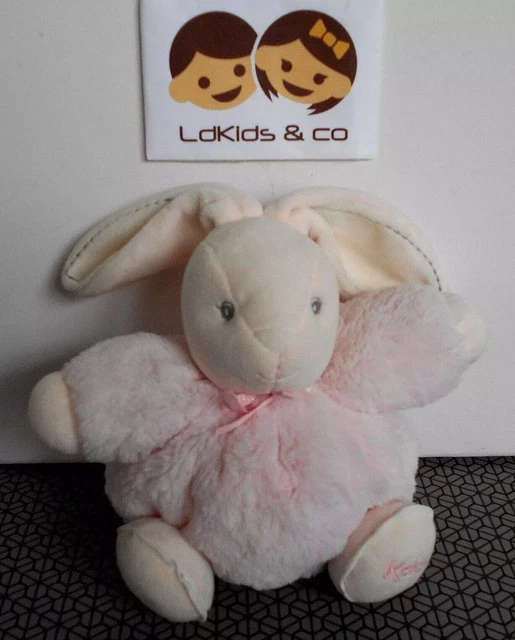 KALOO Doudou Rond Lapinou Rose 20 Cm – Tissu Doux, Broderie Fleurie – Cadeau Naissance Personnalisable