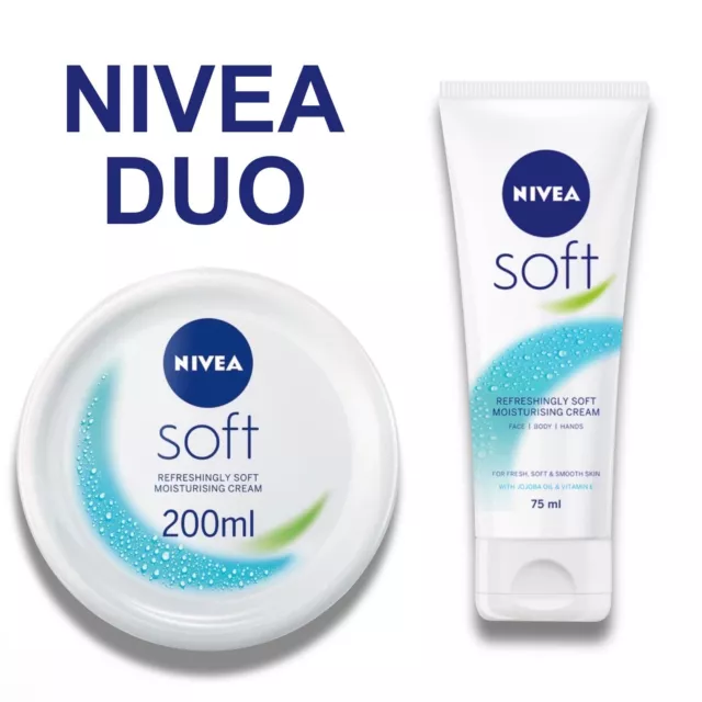 Nivea Soft Moisturiser Cream for Face Hands and Body 200ml And 75ml Duo