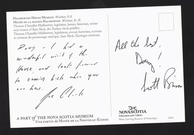 Joe Clark Hand-Written Signed Postcard - 16th Prime Minister of Canada Autograph