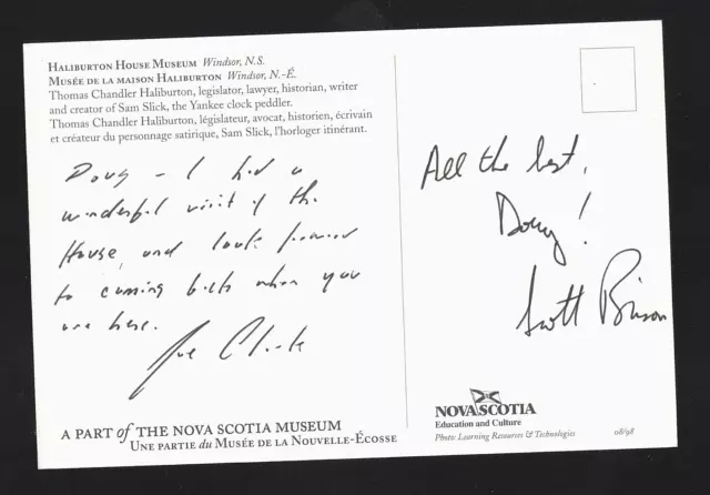 Joe Clark Hand-Written Signed Postcard - 16th Prime Minister of Canada Autograph Joe Clark Hand-Written Signed Postcard - 16th Prime Minister of Canada Autograph