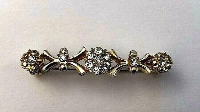 Broche Plaquée Or Grenat Vintage - Feuilles Et Couronne - Poinçon à Identifier CF