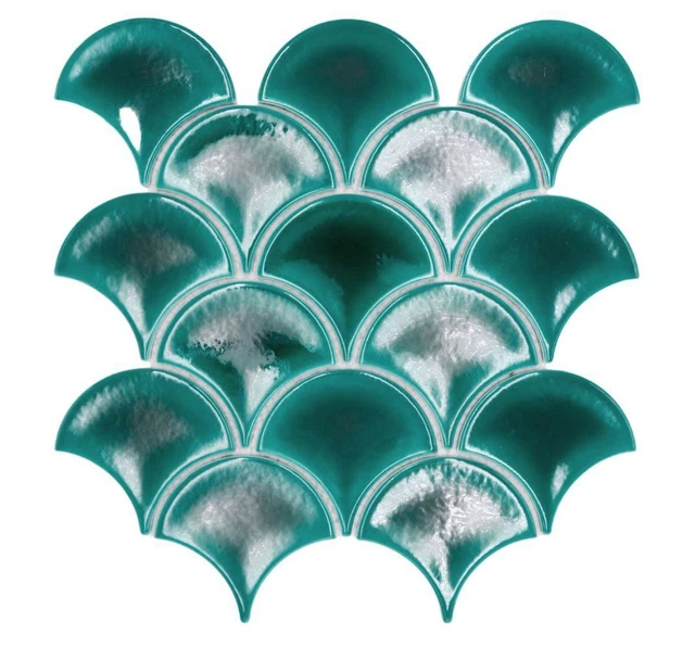 Azulejos de mosaico compartimentos escamas de pescado liso verde oscuro Ice Crackle Style | 10 alfombras