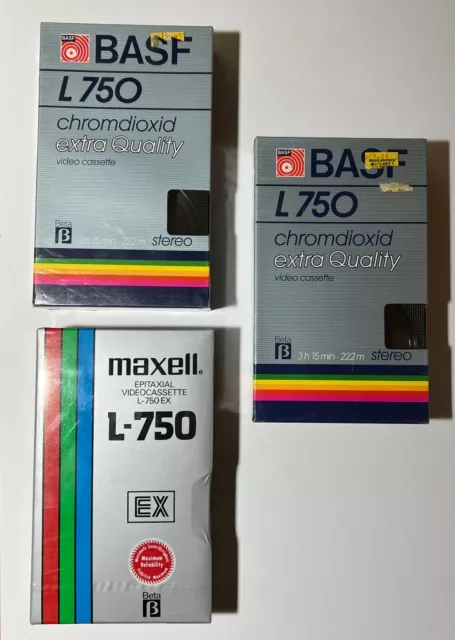 3x Blank Beta Tapes BASF / Maxwell L-750 Chromdioxid New and Sealed Vintage