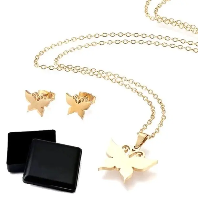 Coffret cadeau pour femme - Ensemble collier et boucles d'oreilles papillon plei