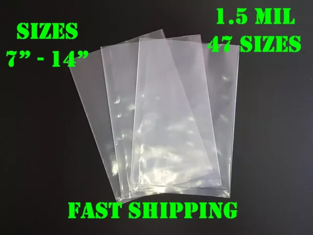 Multiple Sizes Clear Poly Bags 1.5Mil Flat Open Top Plastic Packaging Packing