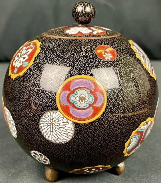 Antique 4” Lidded Koro Jar Urn Meji Era Early Period Japanese Cloisonne Vase