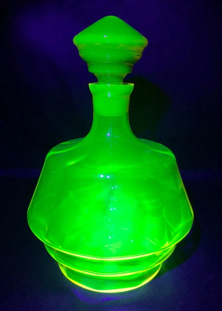 Art Deco Bohemian Decanter with Stopper Amber Uranium Vaseline Art Glass