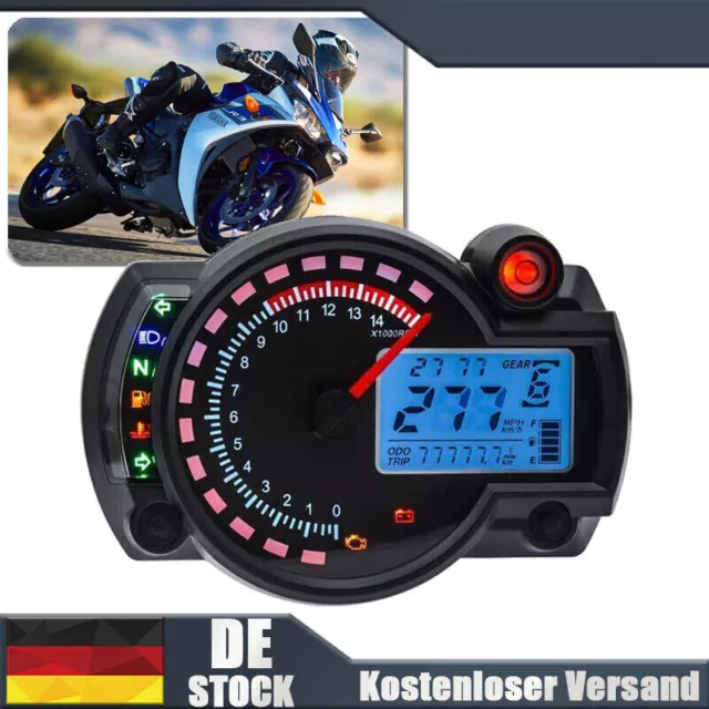 Motorrad Tachometer LCD Digital Bike Kilometerzähler Geschwindigkeitssensor DE 2