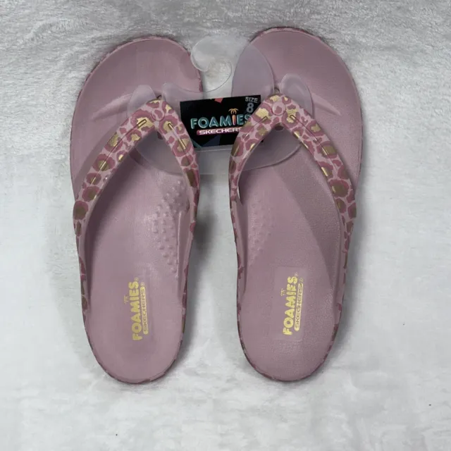 Skechers Foamies Women’s Size 8 Thong Flip Flop Cheetah Pink Sandals NWOB