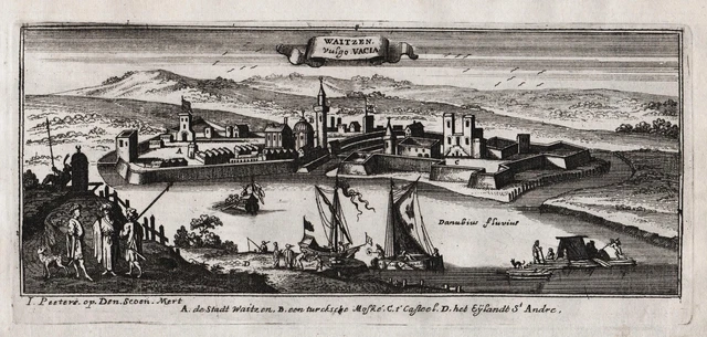 VAC Waitzen Danubio Ungheria Danube Mappa Peeters Acquaforte Incisione 1680