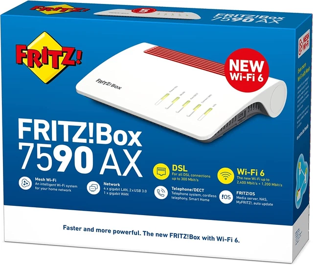 AVM FRITZ! BOX 7590 AX Router Modem/Wireless Dual Band 2.4GHZ /5GHZ WiFi 6 VDSL