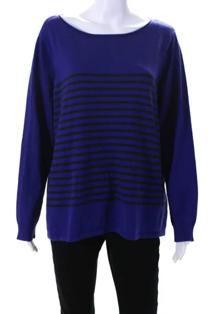 Eileen Fisher Womens Striped Crew Neck Sweater Purple Cotton Size Extra Large