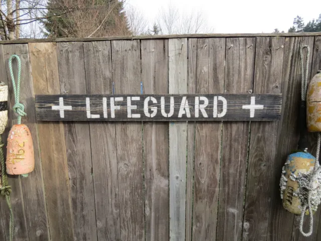 48 Inch Wood Hand Painted Lifeguard Sign Nautical Seafood (#S283)