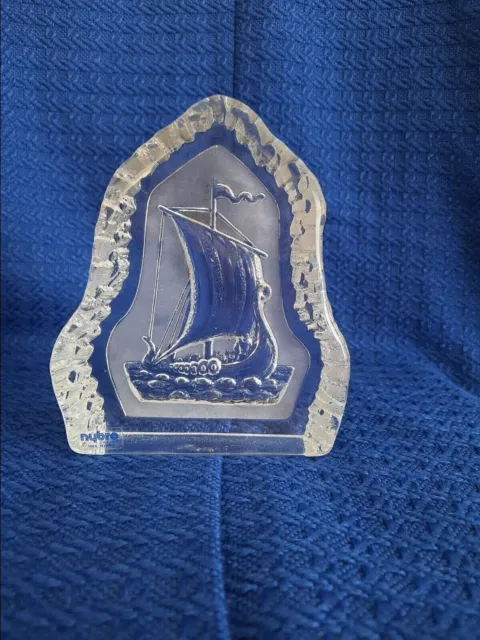 Sculpture/Paperweight Viking Ship Crystal Nybro Sweden art glass 6" 1985