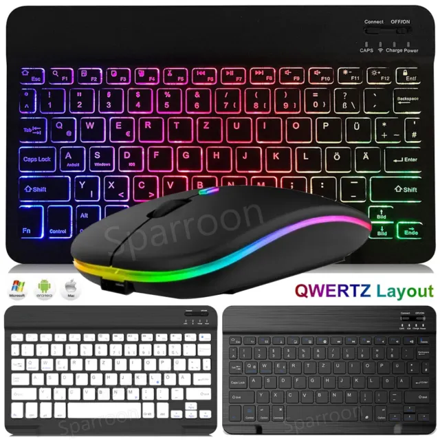QWERTZ Bluetooth-Tastatur Maus beleuchtet PaketiPad Pro Android & Windows Tablet