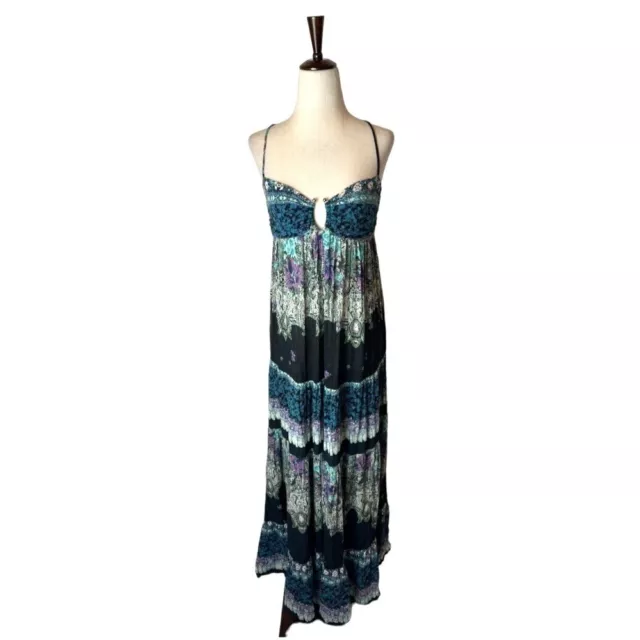 FREE PEOPLE DRESS Small Blue Floral Print Criss Cross Back Give A ...