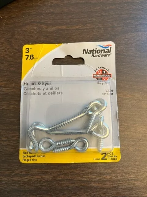 National Hardware N117-994 V2000 Hooks & Eyes in Zinc plated, 2 pack,3 Inch