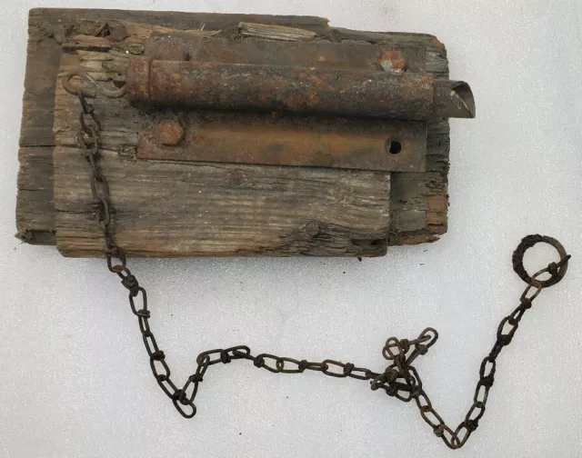 Antique Slide Spring Load Latch Lock Pull Chain Barn Gate Door Rusty Patina Vtg