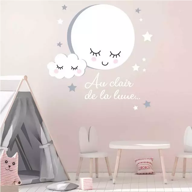 Sticker chambre d'enfants, autocollant mural lune, décoration chambre bébé