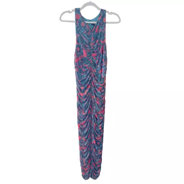 HOUSE OF HARLOW 1960 Women's M Floral Pink Blue Ruched Cocktail Bodycon Dress