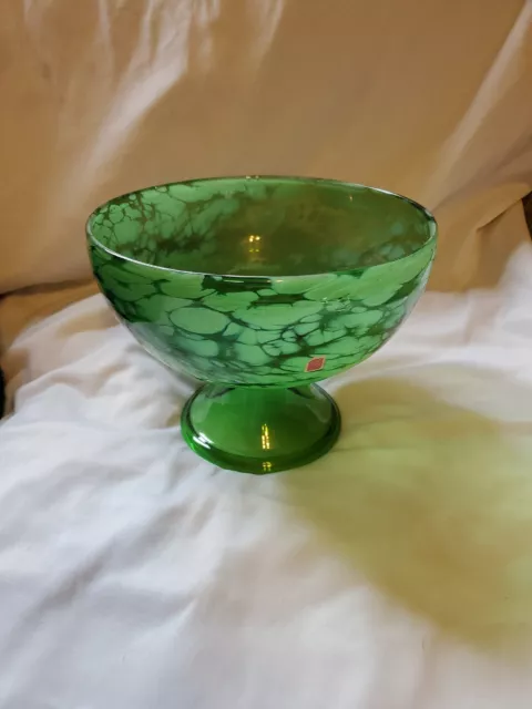 Empoli Italian Art Glass Verde Green Cased Spatter Mid Century Modern Ftd Bowl