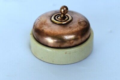 Vintage English Light Switch Electric Brass Ceramic British Made Vitreous Old"14 3