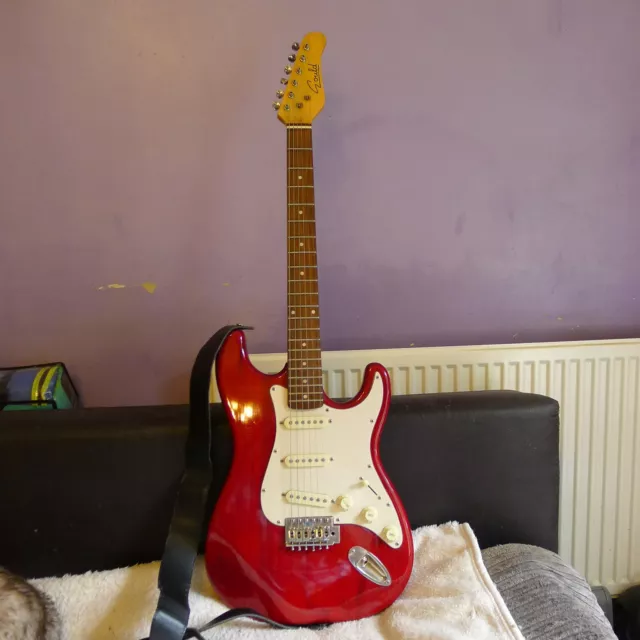 GOULD STRAT ELECTRIC Guitar Cherry Red Wood stained 3 single