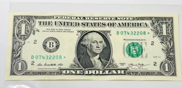 2013 (B) Series One Dollar Duplicate Serial Print Star Note New York $1 Crisp FW