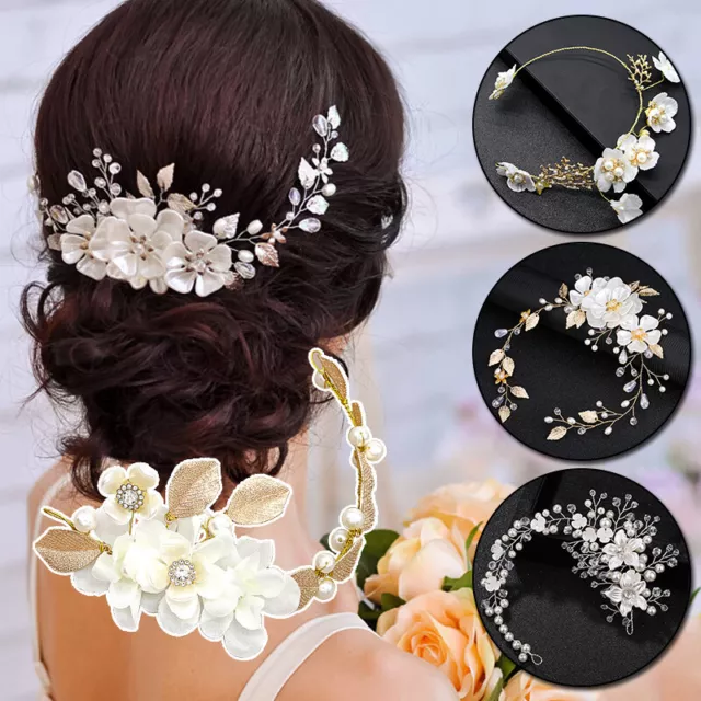 Pearl Flower Headband Bridal Headdress Wedding Crystal Headpiece Women Jewelry