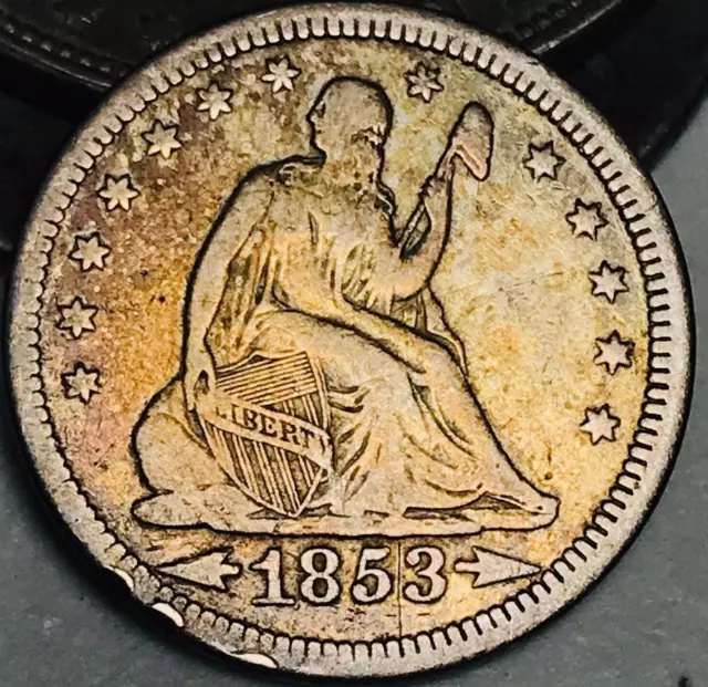 1853 Seated Liberty Quarter 25C RAYS ARROWS Choice Silver US Coin CC19872