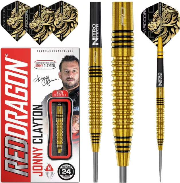 RED DRAGON Jonny Clayton Gold Professional Tungsten Darts Set with Flights and