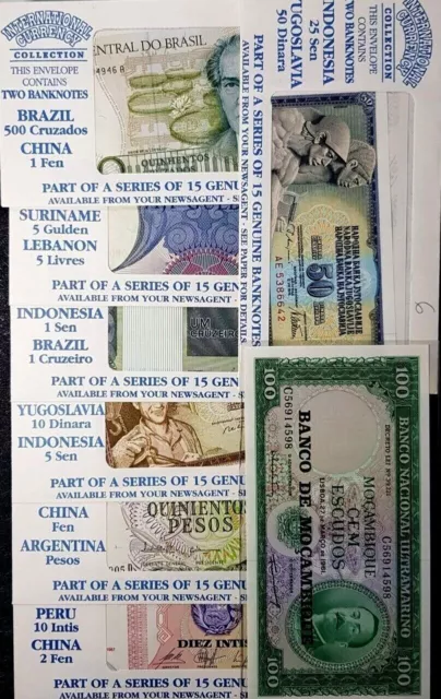 INTERNATIONAL CURRENCY Collection Set"GENUINE" B/Note,15 Pcs(+FREE 1 note)#20481